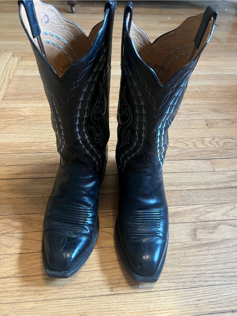Lucchese Handmade Black Leather Cowboy Boots 8D USA